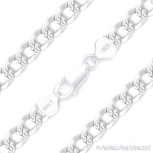 7.8mm Cuban / Curb Link D-Cut Pave Chain Bracelet in .925 Sterling Silver